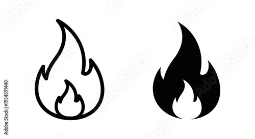 A minimalist illustration of two flame icons in black on a white background