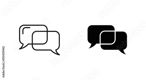 A simple graphic design featuring two pairs of overlapping speech bubbles in black and white