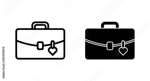 A graphic design illustration of two briefcases with a heart lock on a white background