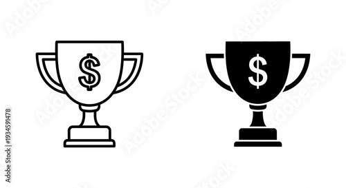 Two black and white trophy cups with dollar signs on them, symbolizing financial success and achievement.