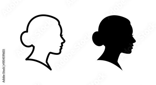 A black and white illustration of two female silhouettes facing right