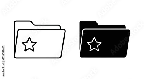 A simple black and white illustration of two star folders on a clean background