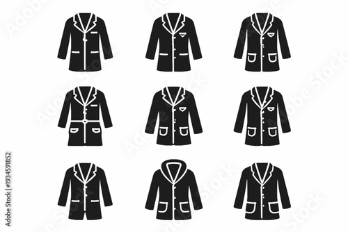 Set of nine black robe variations with white accents