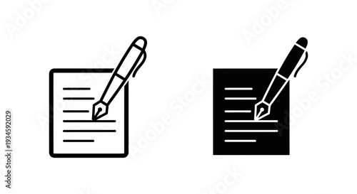 A simple black and white illustration of pens writing on paper