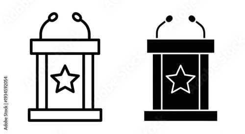 Two simple line art podiums with star symbols on a white background