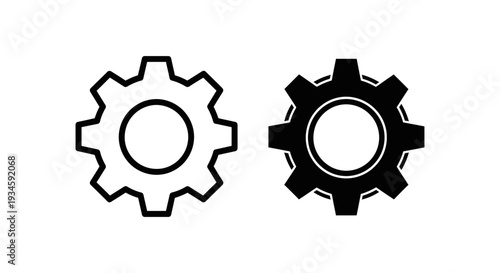 A pair of gear icons in black and white on a clean background