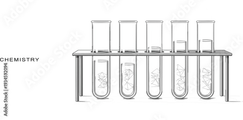 Chemistry Laboratory Glass Test Tubes Illustration with Scientific Equipment Line Art for Education, Research Presentation, Medical Design, and Science Background