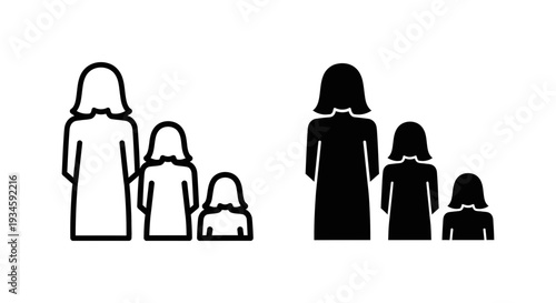 A graphic illustration of two families with a mother and children in different silhouettes