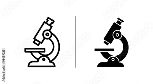 A simple illustration of two microscopes in black and white on a clean white background