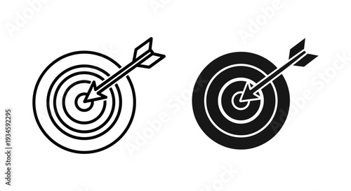 A black and white illustration of two target icons with arrows hitting the bullseye on a plain background