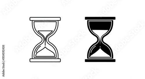 A black and white illustration of two hourglasses on a plain background