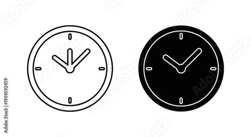 A minimalist illustration of two clocks with simple designs on a white background