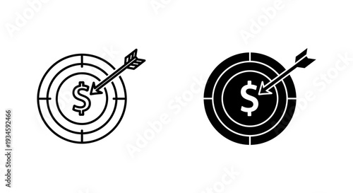 Two black and white icons of targets with dollar signs and arrows, symbolizing financial goals and success