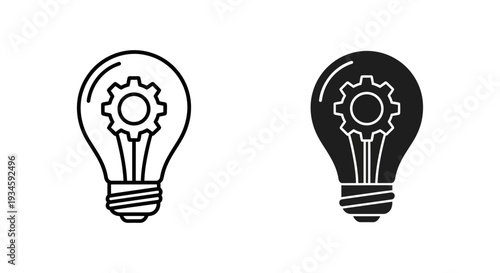 A creative illustration of two light bulbs with gears inside, symbolizing innovative ideas and problem-solving