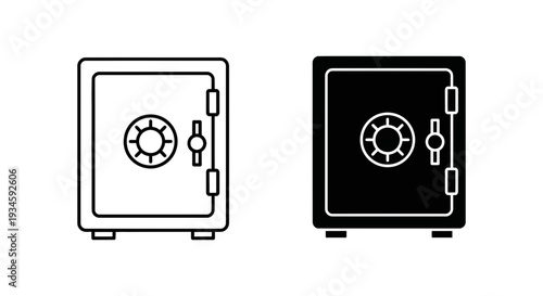 A black and white illustration of two safes with a modern design on a clean background