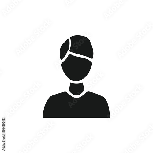 Simple black and white silhouette depicting a person s head and shoulders with a fractured design