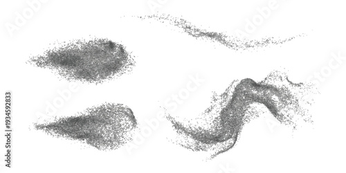 Set of abstract grey grainy stipple effect textures representing smoke clouds and spray paint splashes vector illustration elements