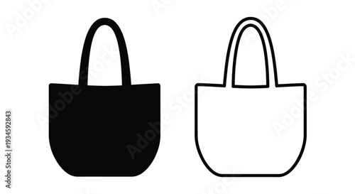 Two tote bags one black one white outline illustration