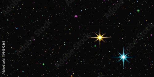 Deep space background with glowing colorful stars and cosmic nebula particles in a dark night sky vector illustration