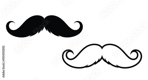 Two black mustache illustrations one classic and one handlebar style