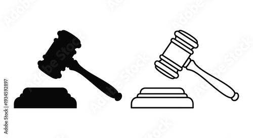 Two gavel illustrations one black one white representing legal authority