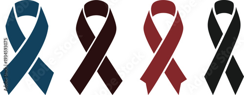 Four awareness ribbons in different colors