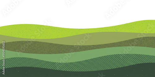 Abstract contemporary layered landscape with rolling green hills fields and geometric textures in retro style vector illustration