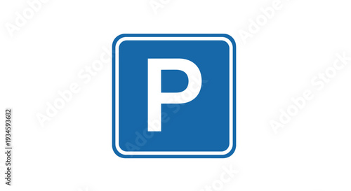 A clear blue square parking sign with a white border and a large white letter P is centered on a plain white background.