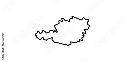 A minimalist, high-contrast black outline of the geographical map of austria isolated on a clean white background. Vector, illustration