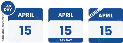 April 15 Tax Day Calendar Reminder Icon Blue Flat Vector Illustration for Income Tax Filing Deadline