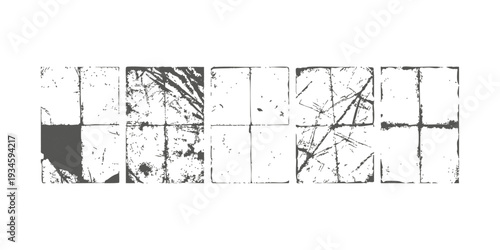 Set of distressed grunge texture frames with vintage dirty paper effects and scratch marks for creative vector design illustration