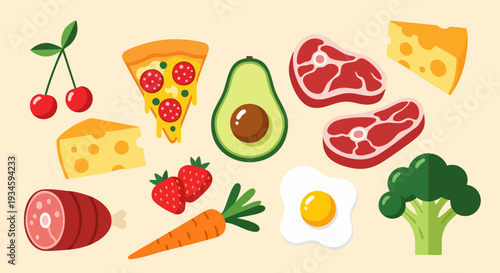 Set of 11 Various Food Items Vector Illustration