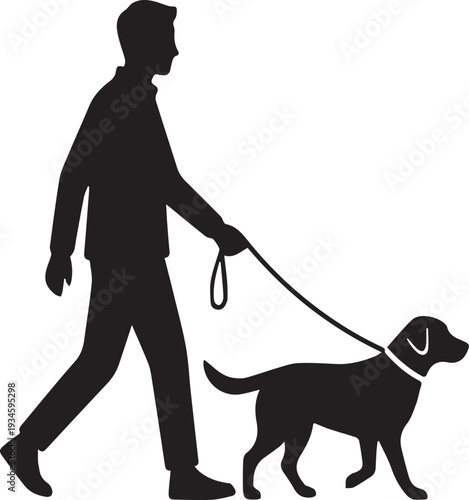 Domestic Pet Owner Walking Dog Silhouettes