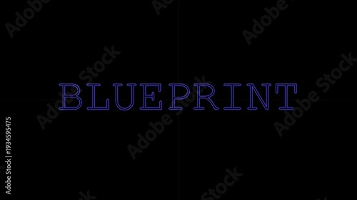 Digital Blueprint Text Animation Reveals Project Design Strategy for Future Architecture and Engineering Development Concept.