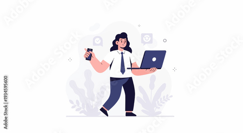 Person with laptop and phone, digitally styled