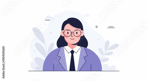 Friendly woman in business attire, smiling, with glasses and dark hair