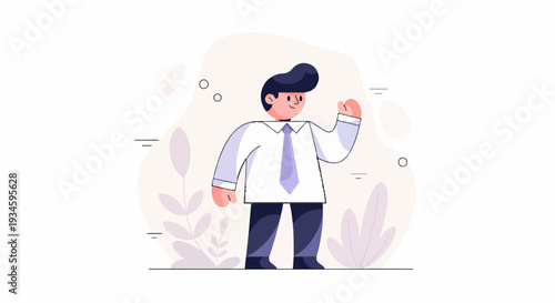 Cheerful person in business attire waves hello