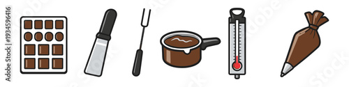Confectionery tools for making homemade chocolates and desserts with melted chocolate