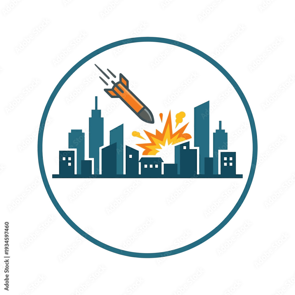 Naklejka premium Cityscape Explosion with Rocket Launch Vector Illustration