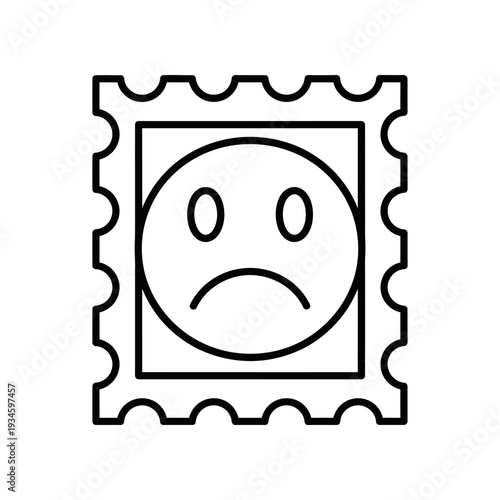 Sad Face Stamp Icon with Negative Emotion