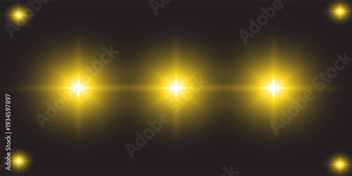 Png white star light, sparkle. Yellow light effect. Shining light with yellow gold color. Png spotlight spark.Vector transparent sunlight special lens flare light effect