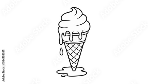 Hand drawn melting ice cream cone illustration for summer heatwave awareness and global warming environmental climate change concept