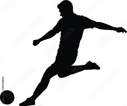 soccer, player, silhouette, kick, ball, action, sport, vector, black, cad, drawing, motion, athletic, dynamic, illustration