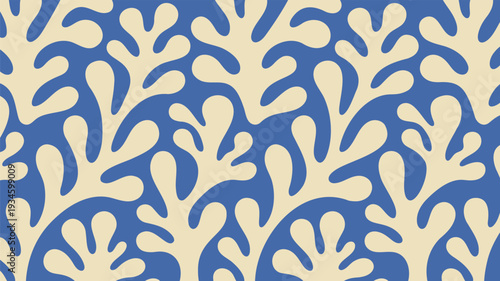 Organic blue and beige pattern resembling coral or branches