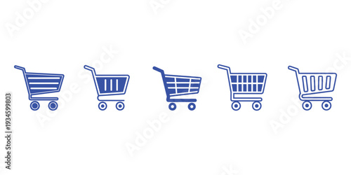 Shopping cart icon set with various e commerce shopping cart illustrations