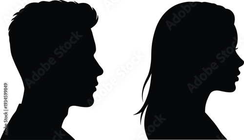 Silhouette, human, profiles, face, communication, relationship, identity, gender, psychology, conversation, dialogue, interaction, people, abstract, minimal, art, concept,