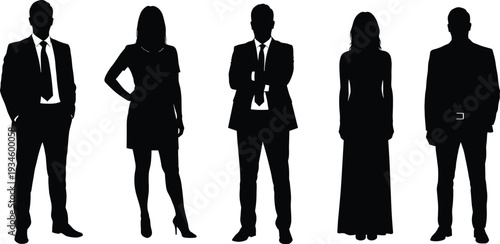 Silhouette people, business team, formal attire, corporate group, professional fashion, men women, office style, teamwork concept, leadership, diversity, success