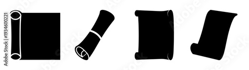 Certificate vector illustration set, flat design icons of rolled and unrolled documents, scalable graphic elements