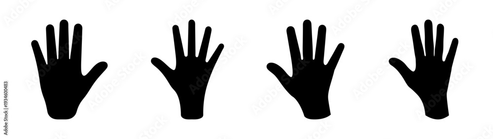 Fototapeta premium Four black hands raised up vector illustration, flat design gesture graphic
