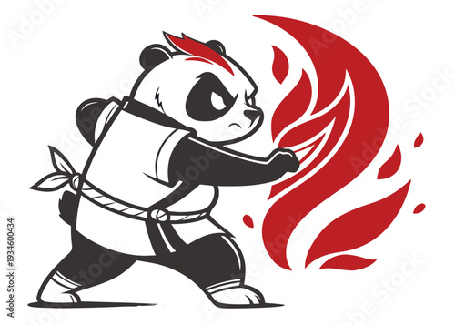 Vector illustration of panda bear in martial arts uniform with fire